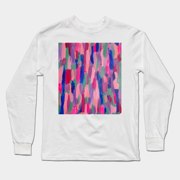 Pink Stripes Brushstroke Abstract Long Sleeve T-Shirt by DanielleGensler